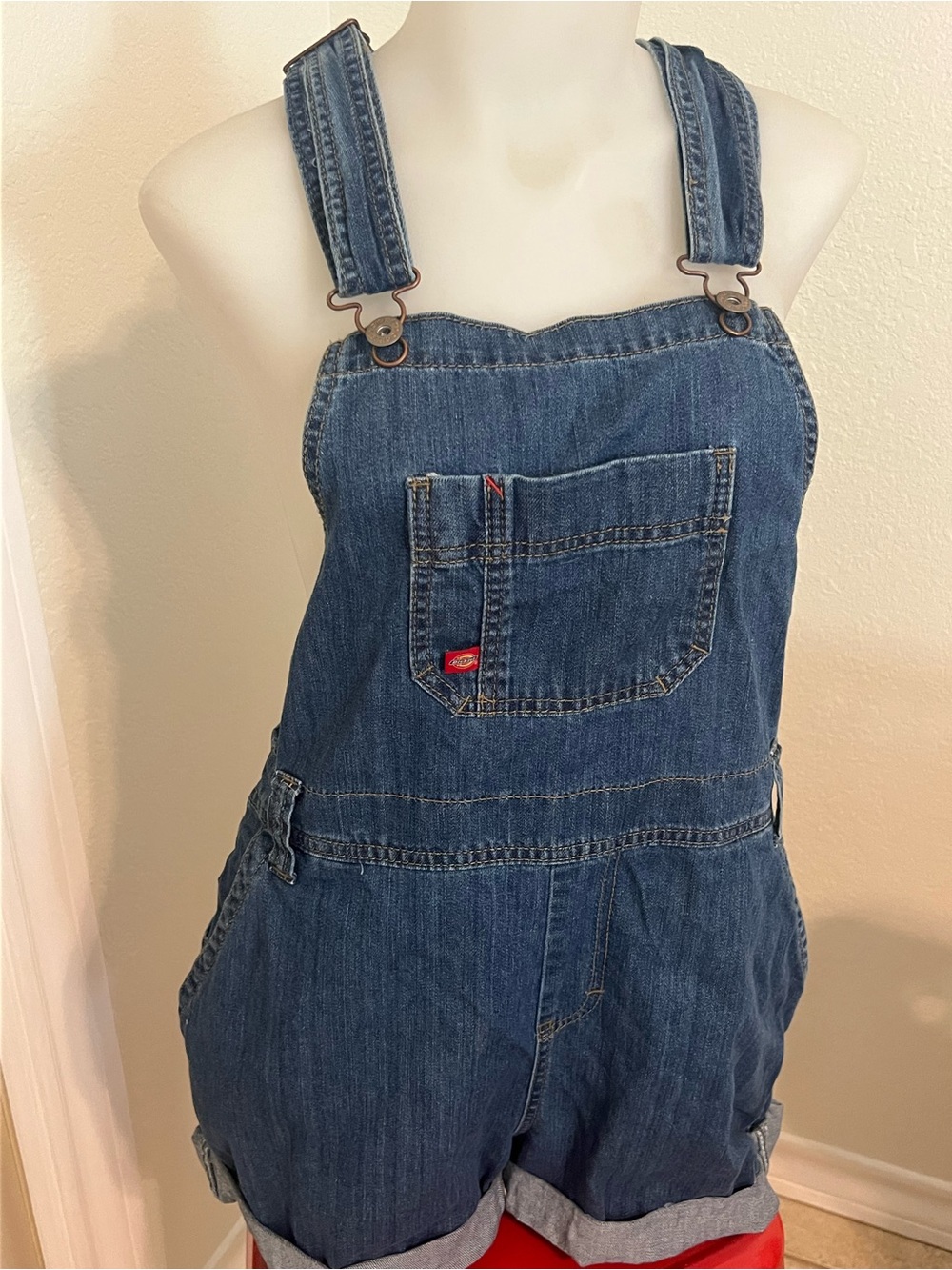 Dickies Blue Denim Short Overalls Romper Sz medium